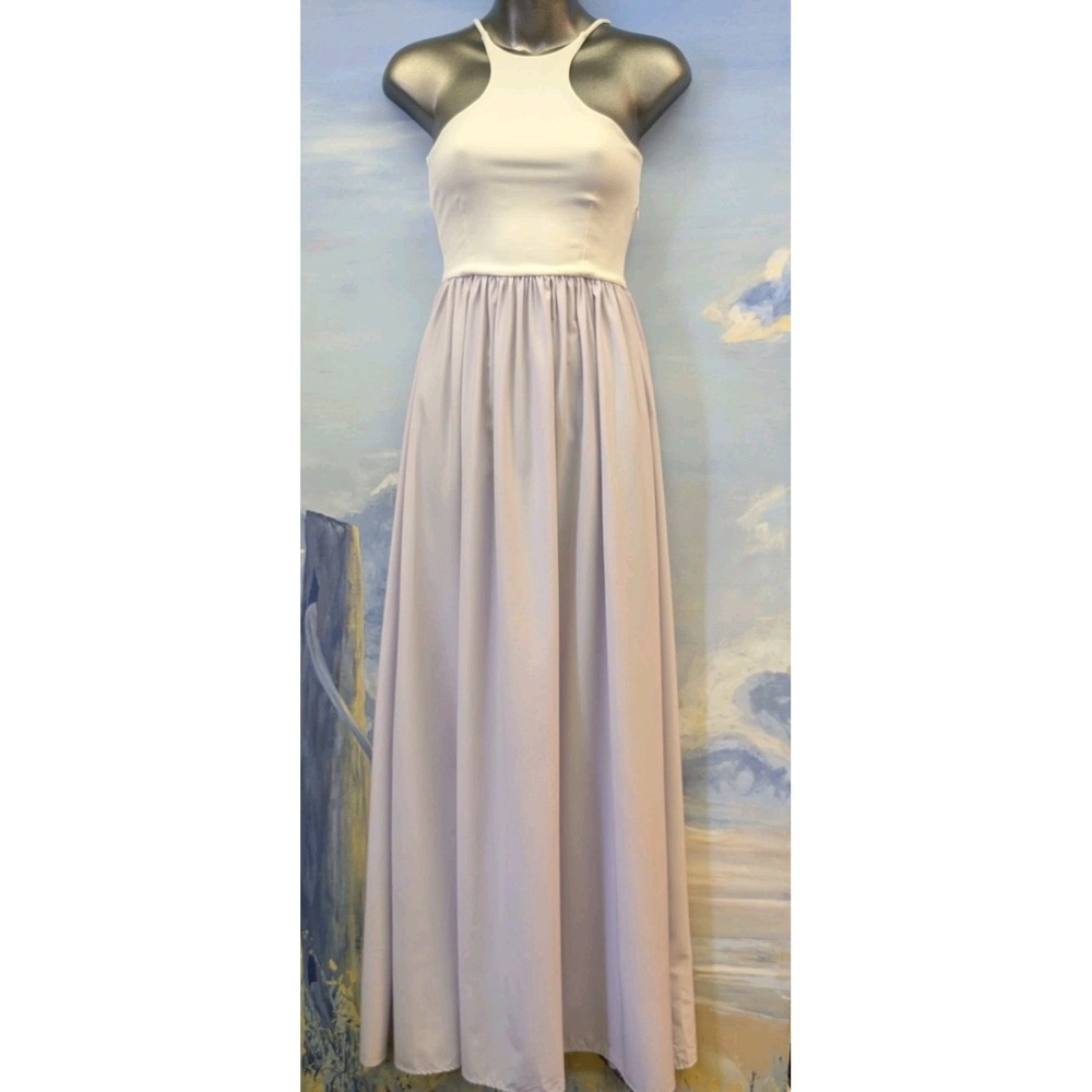 Donna Mizani XS White/Lavender Maxi Halter Dress LNC!